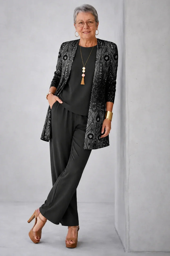 Selene | Completo 3 Pezzi Paisley Nero e Argento