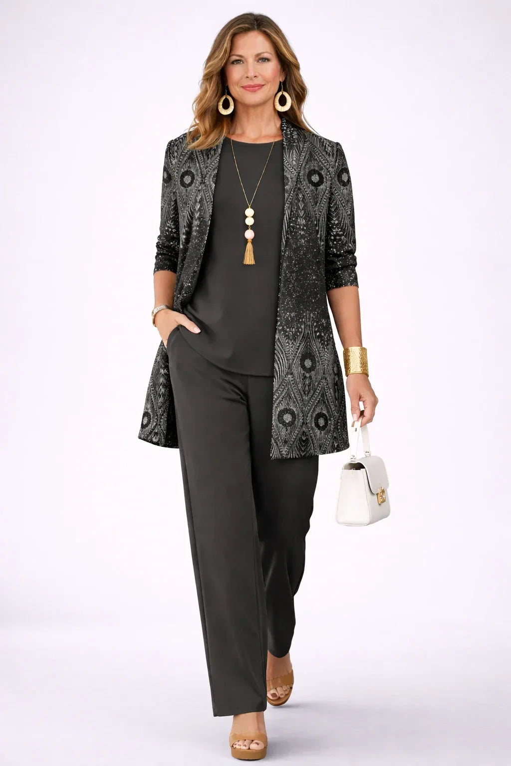 Selene | Completo 3 Pezzi Paisley Nero e Argento