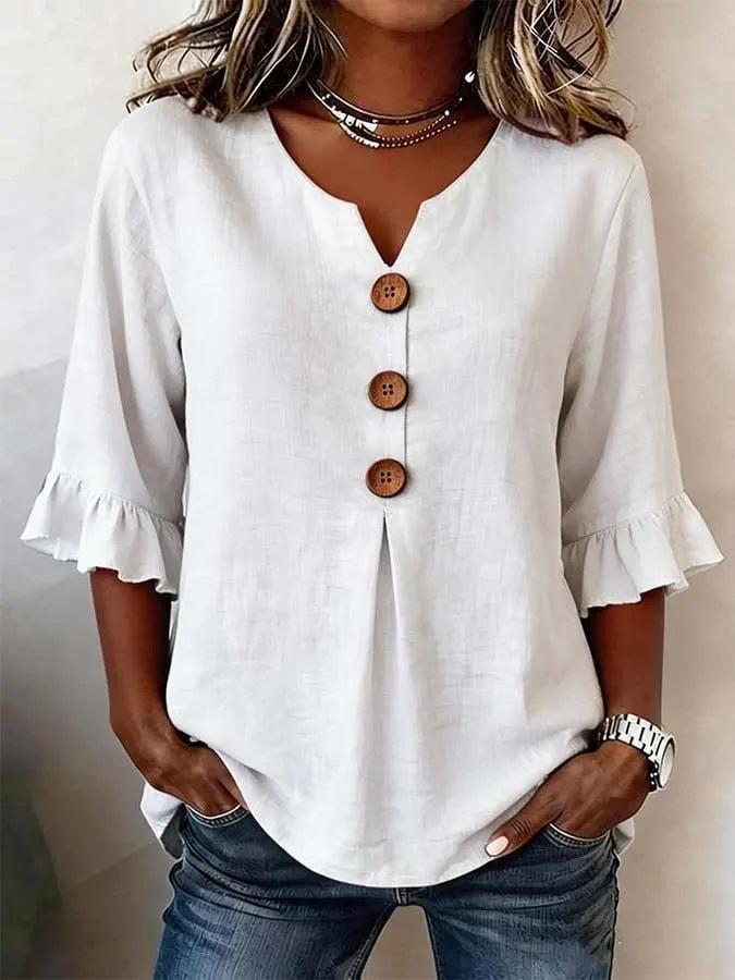 Ersilia | Blusa in Lino con Maniche a Balze