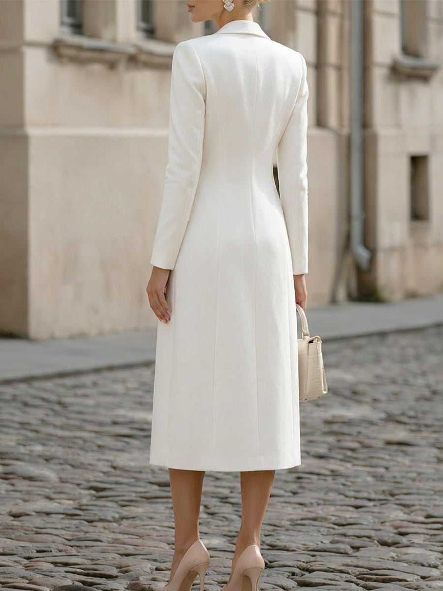 Ildegarda | Completo Blazer Lungo e Abito Midi Senza Spalline, Bianco