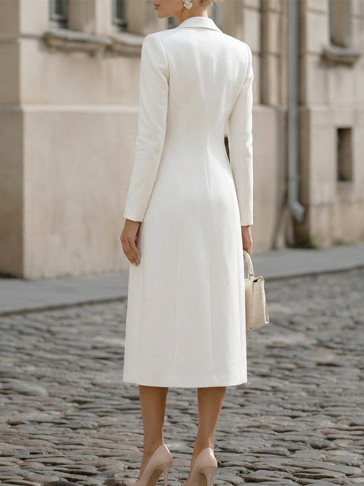 Ildegarda | Completo Blazer Lungo e Abito Midi Senza Spalline, Bianco