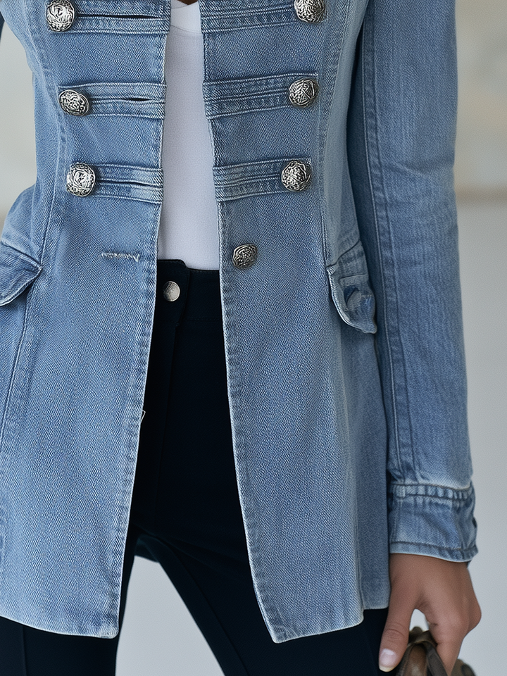 Marianna | Giacca in Jeans Stile Militare con Doppia Fila di Bottoni