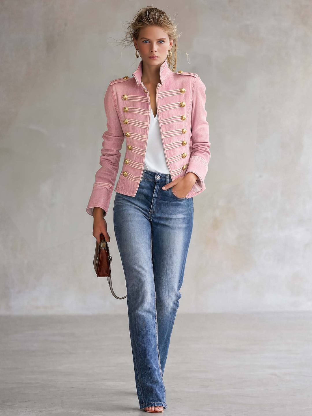 Pierina | Giacca in Jeans Stile Militare con Bottoni Dorati