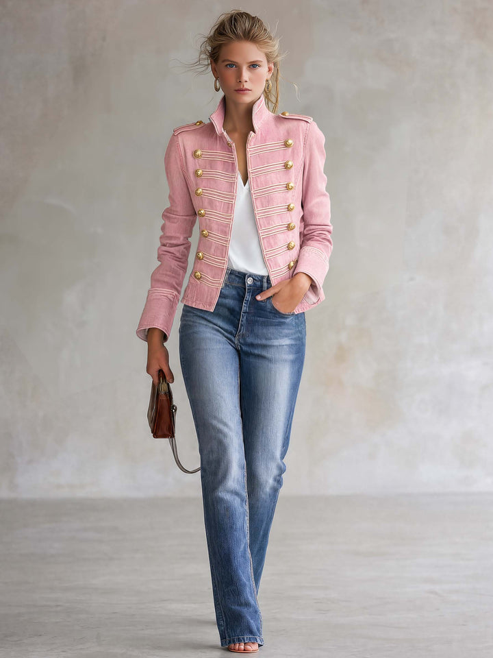 Pierina | Giacca in Jeans Stile Militare con Bottoni Dorati