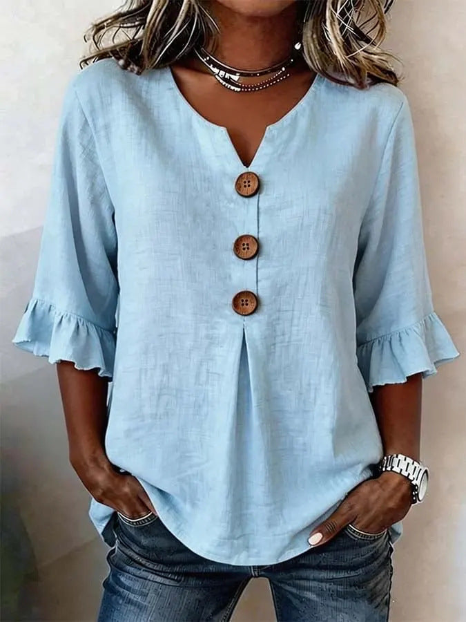Ersilia | Blusa in Lino con Maniche a Balze
