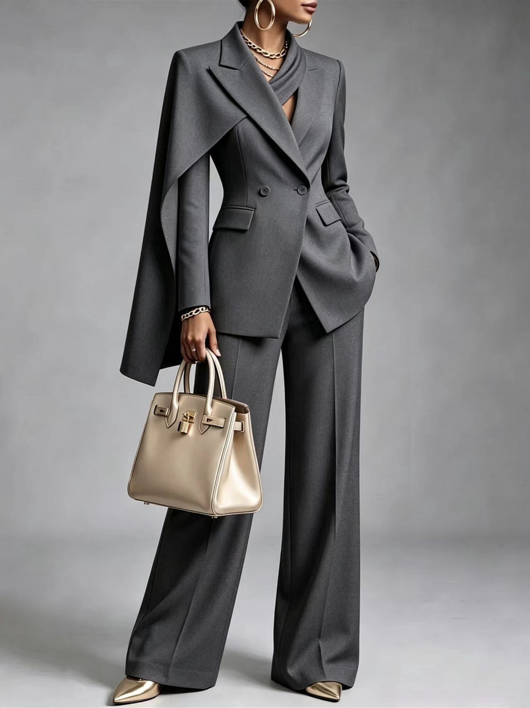 Nicoletta | Completo Blazer con Mantella Asimmetrica e Pantaloni