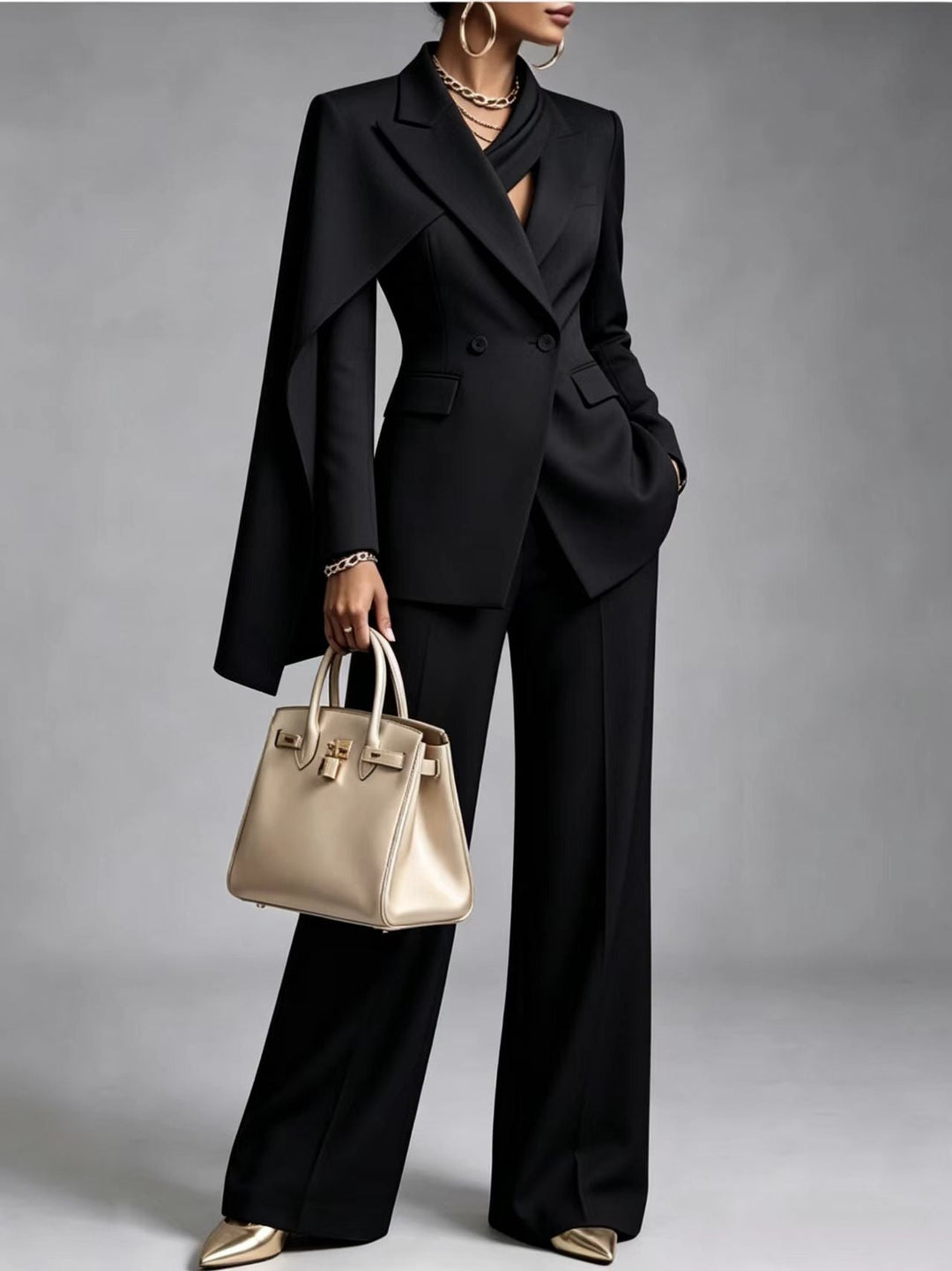 Nicoletta | Completo Blazer con Mantella Asimmetrica e Pantaloni