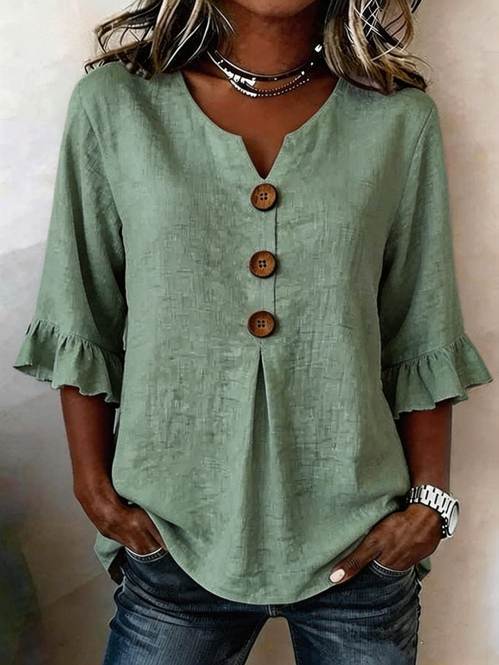 Ersilia | Blusa in Lino con Maniche a Balze