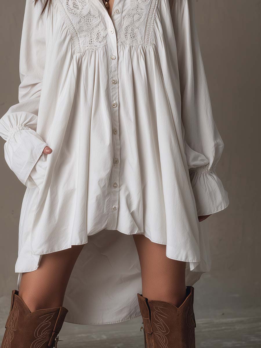 Fernanda | Abito Camicia con Dettaglio in Pizzo