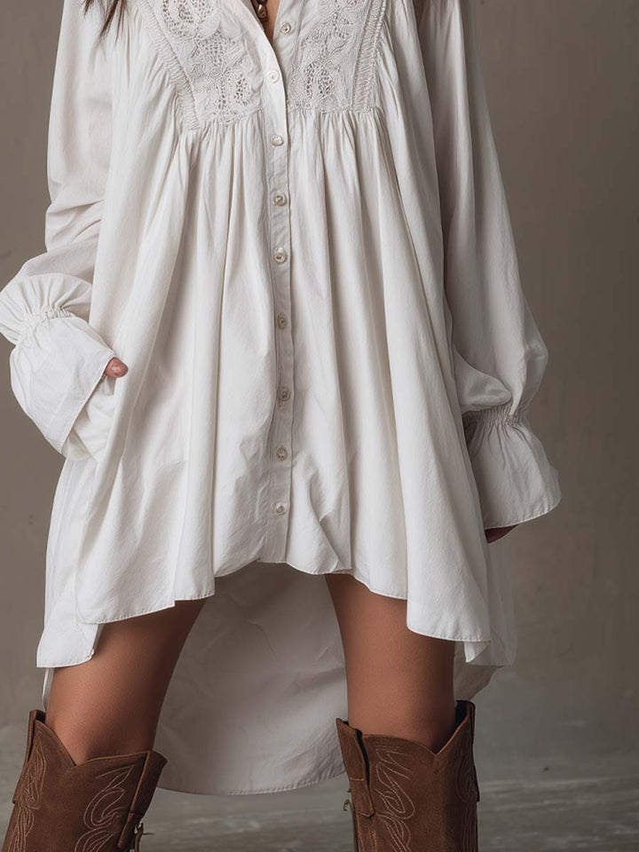 Fernanda | Abito Camicia con Dettaglio in Pizzo
