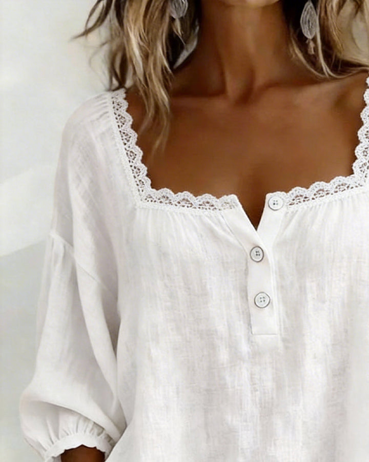 Elodietta | Blusa con Scollo Quadrato e Pizzo