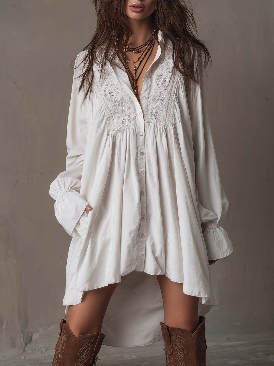 Fernanda | Abito Camicia con Dettaglio in Pizzo