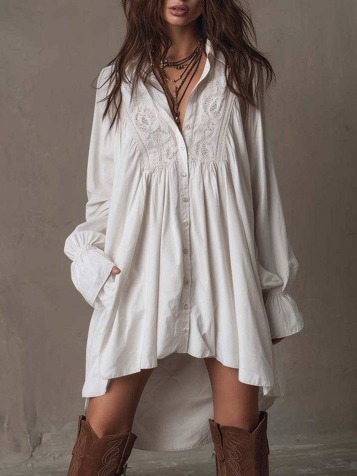Fernanda | Abito Camicia con Dettaglio in Pizzo