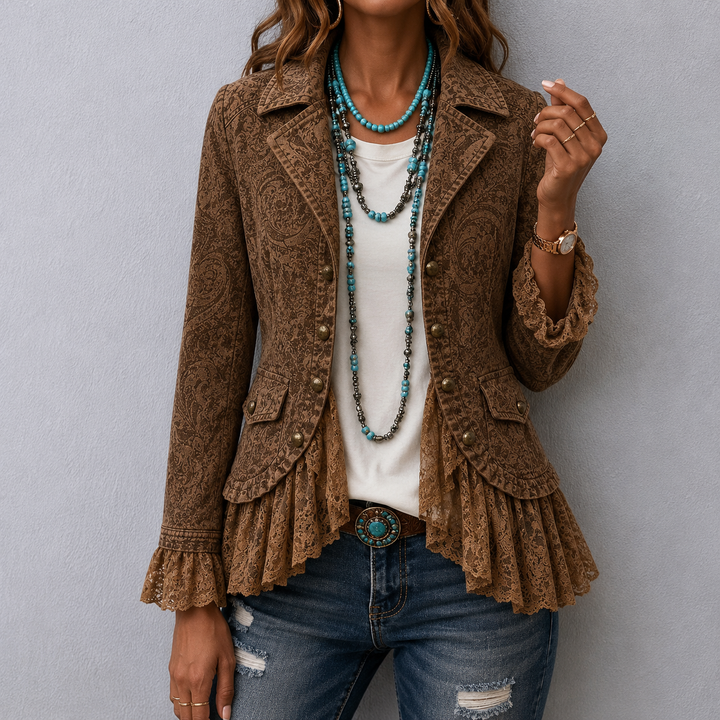 Corvina | Giacca Paisley Goffrato con Pizzo