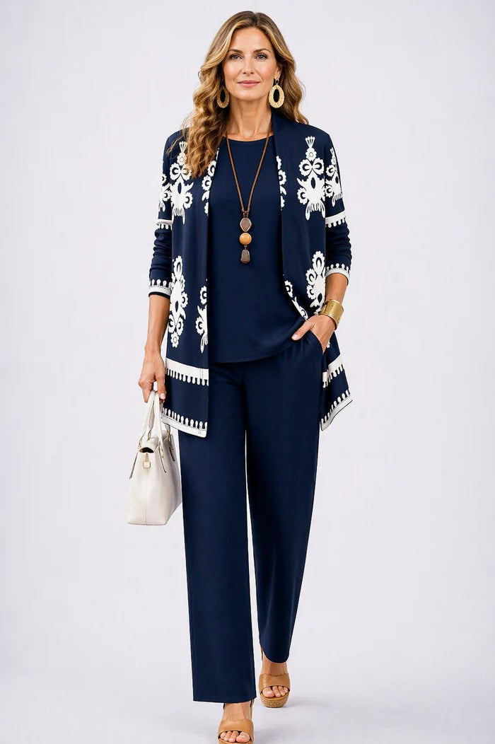 Bianca | Completo 3 Pezzi Cardigan Stampato