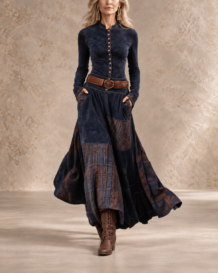 Elenivia | Abito Maxi in Suede con Cintura