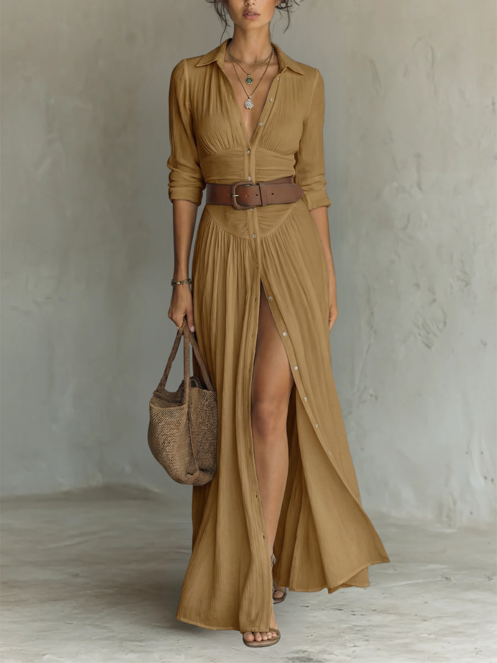 Pamela | Abito Maxi Camicia Plissettato