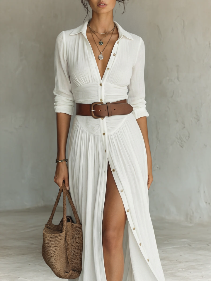 Pamela | Abito Maxi Camicia Plissettato