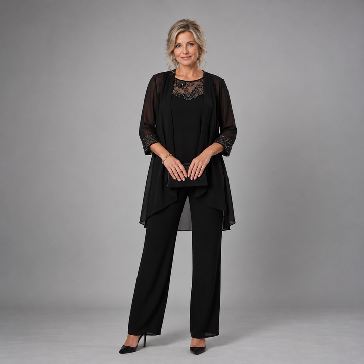 Ivana | Completo 3 Pezzi in Chiffon con Perline