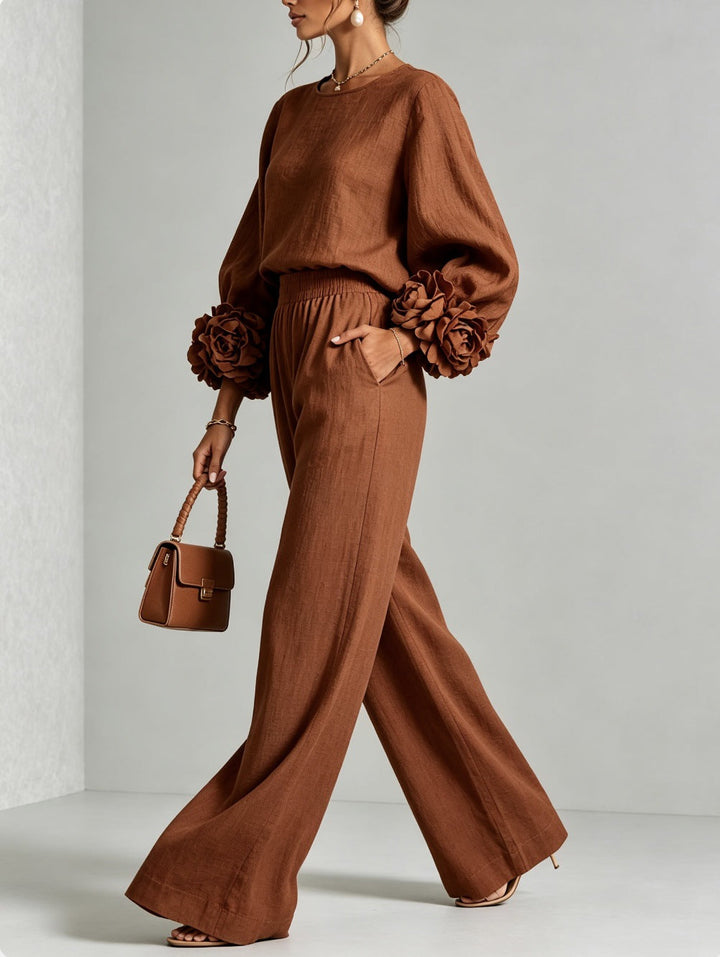 Rosetta | Completo Top con Polsini Floreali e Pantaloni