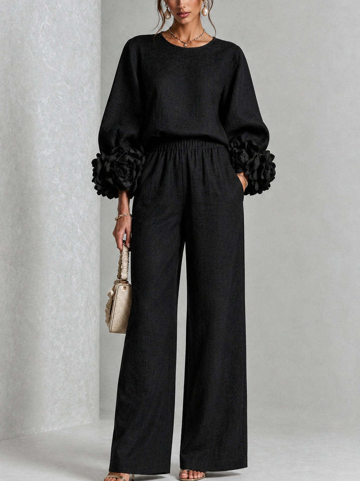 Rosetta | Completo Top con Polsini Floreali e Pantaloni