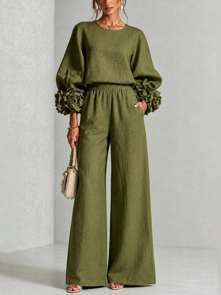 Rosetta | Completo Top con Polsini Floreali e Pantaloni
