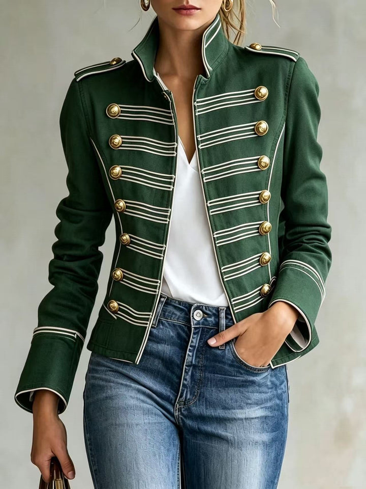 Pierina | Giacca in Jeans Stile Militare con Bottoni Dorati