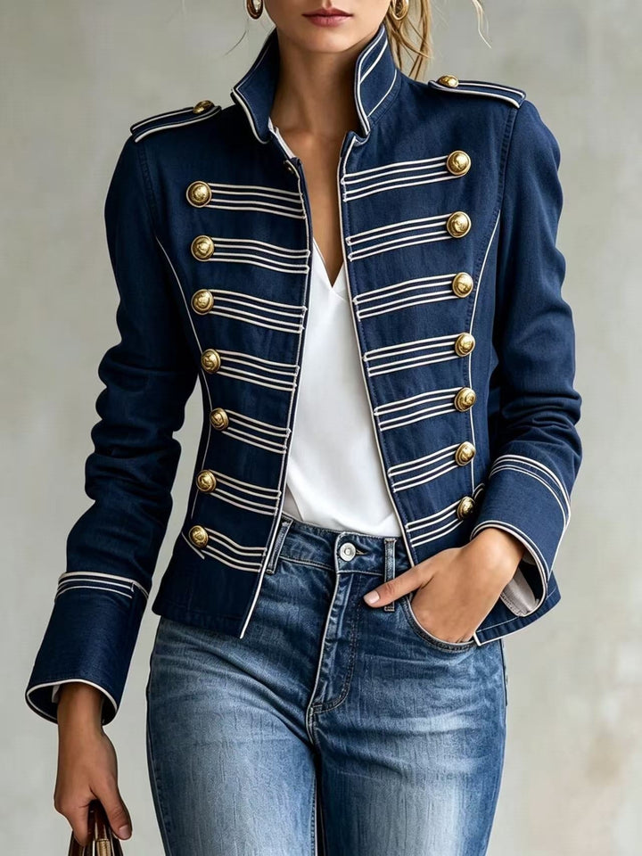 Pierina | Giacca in Jeans Stile Militare con Bottoni Dorati