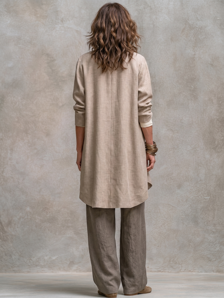 Flaminia | Completo Tre Pezzi con Pantalone Palazzo, Beige e Grigio