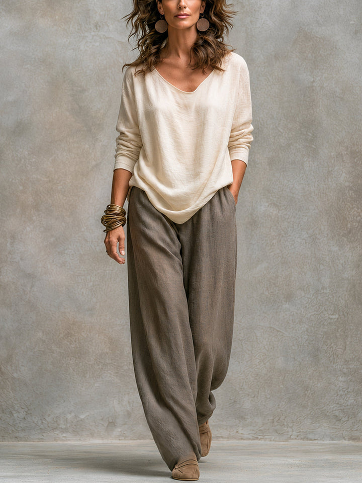 Flaminia | Completo Tre Pezzi con Pantalone Palazzo, Beige e Grigio