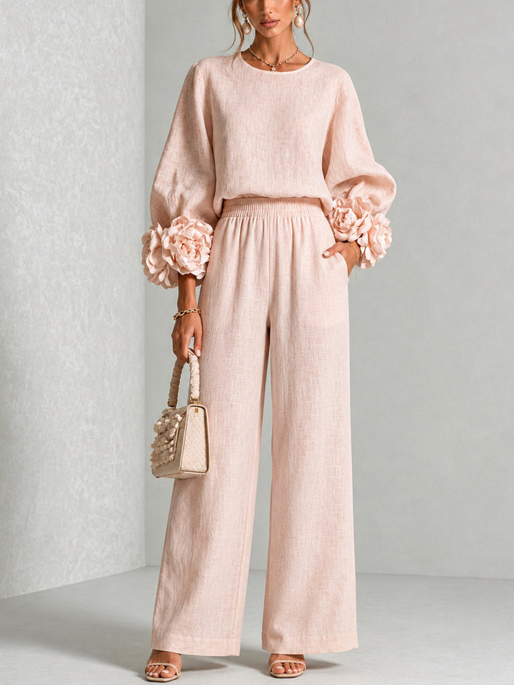 Rosetta | Completo Top con Polsini Floreali e Pantaloni