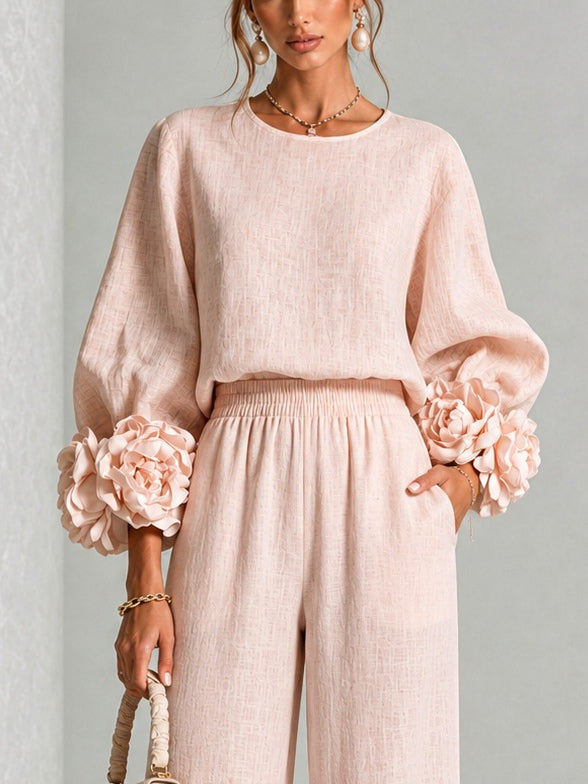 Rosetta | Completo Top con Polsini Floreali e Pantaloni