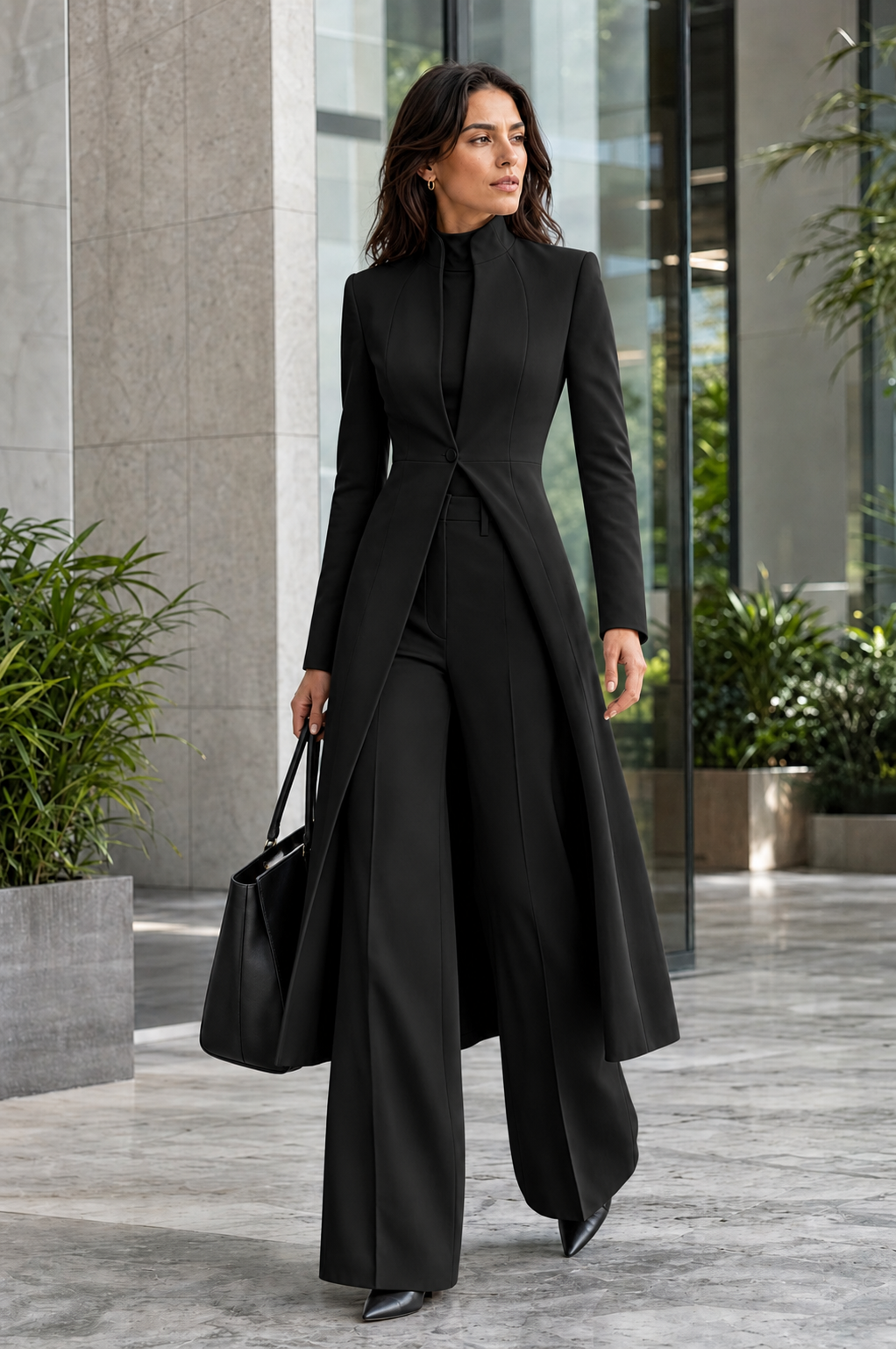 Marcellina | Completo Blazer Lungo con Collo a Listino e Pantaloni Svasati
