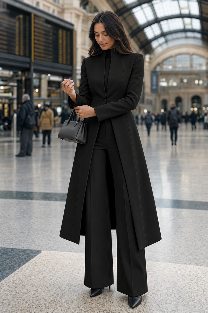 Marcellina | Completo Blazer Lungo con Collo a Listino e Pantaloni Svasati
