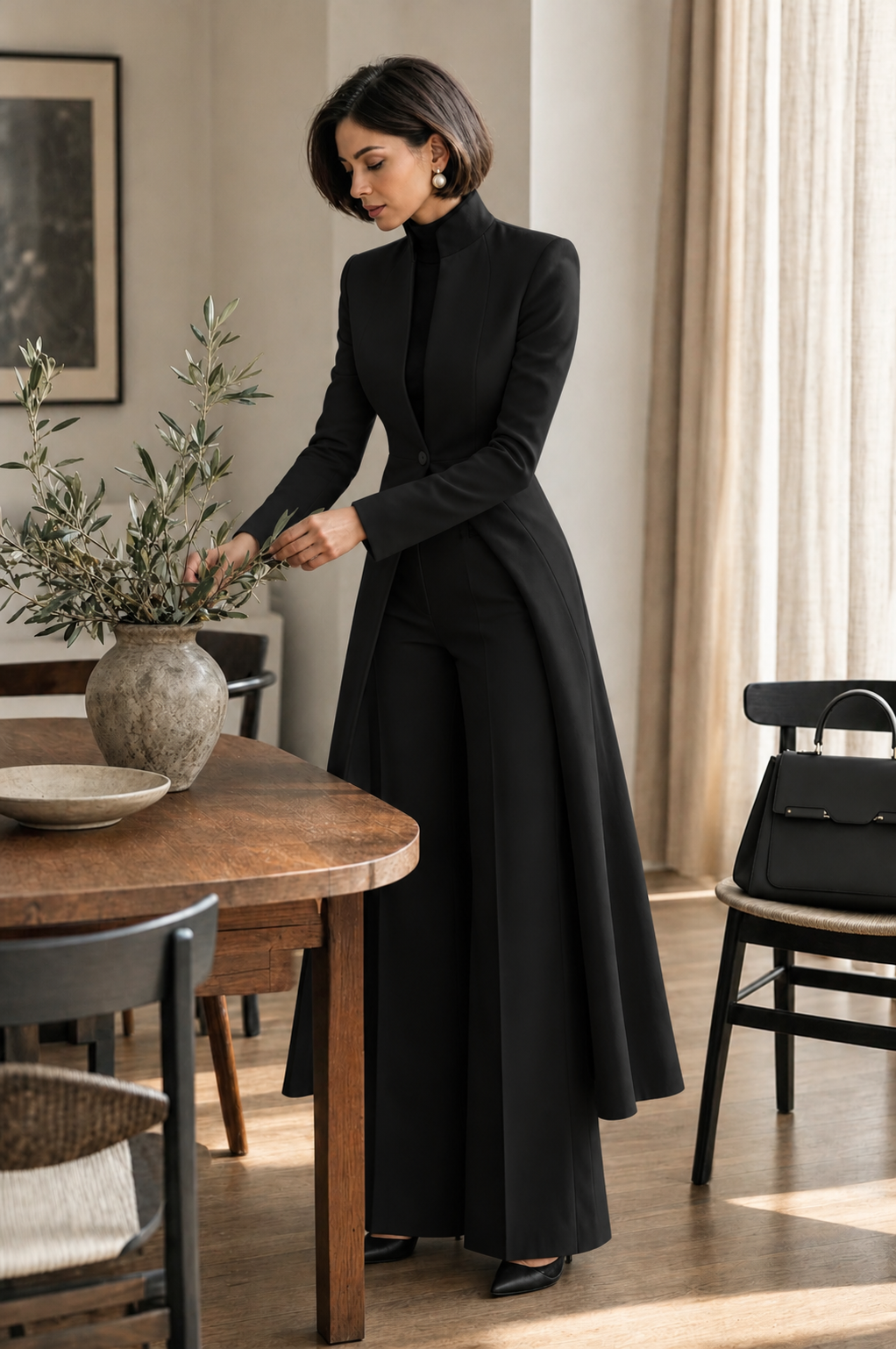 Marcellina | Completo Blazer Lungo con Collo a Listino e Pantaloni Svasati