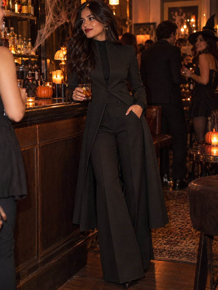 Marcellina | Completo Blazer Lungo con Collo a Listino e Pantaloni Svasati