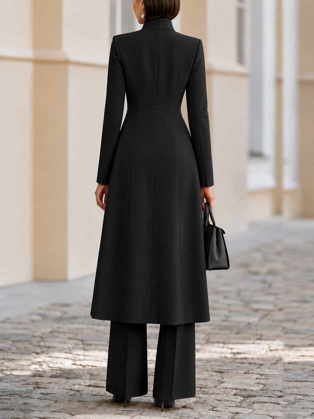 Marcellina | Completo Blazer Lungo con Collo a Listino e Pantaloni Svasati
