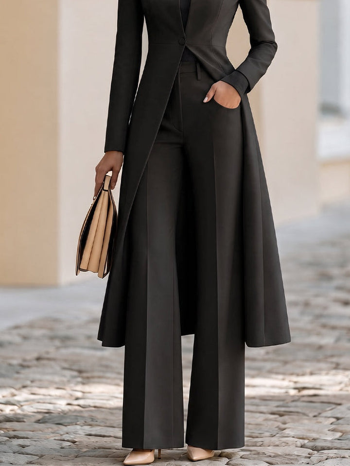 Marcellina | Completo Blazer Lungo con Collo a Listino e Pantaloni Svasati