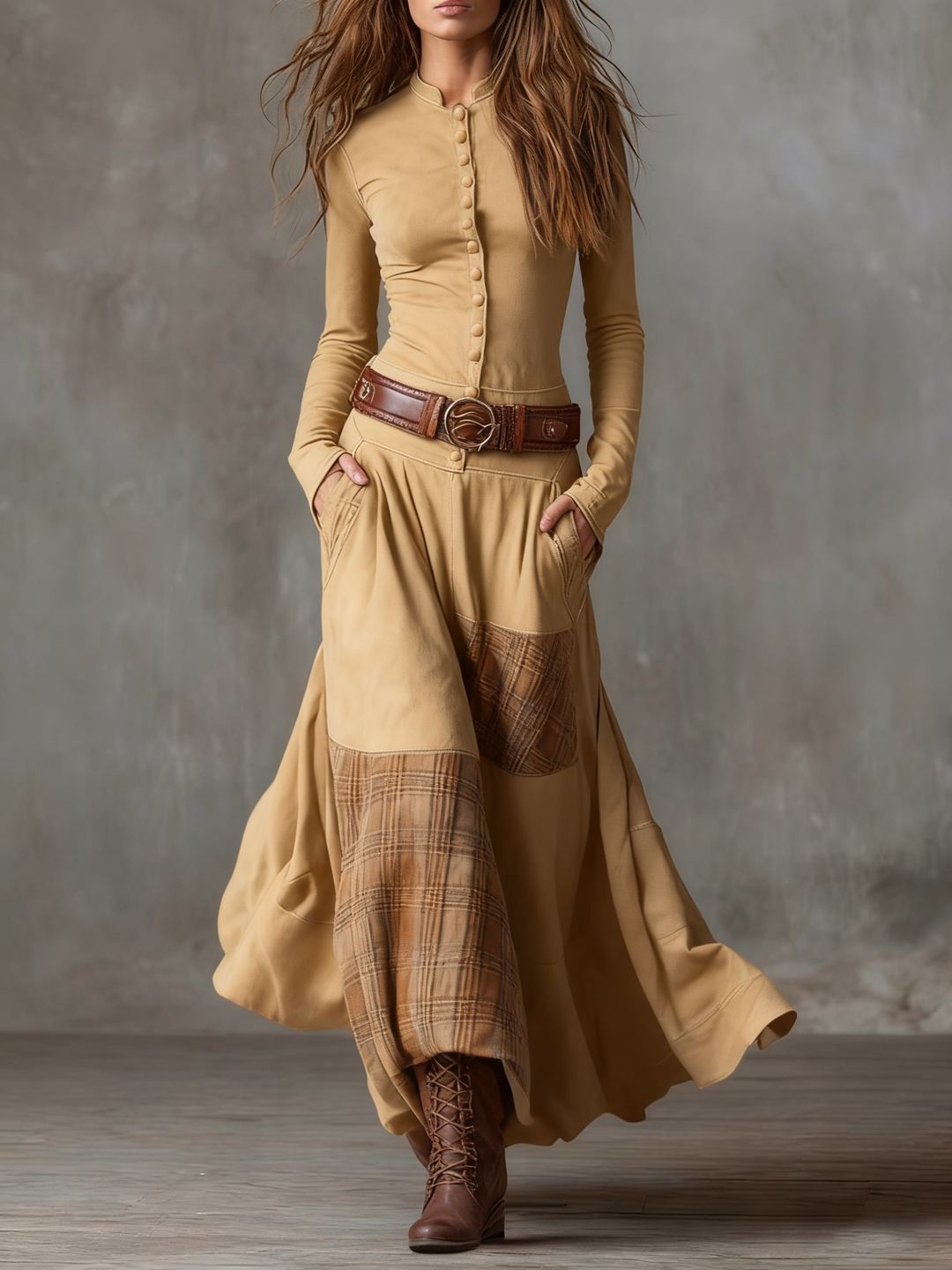 Elenivia | Abito Maxi in Suede con Cintura