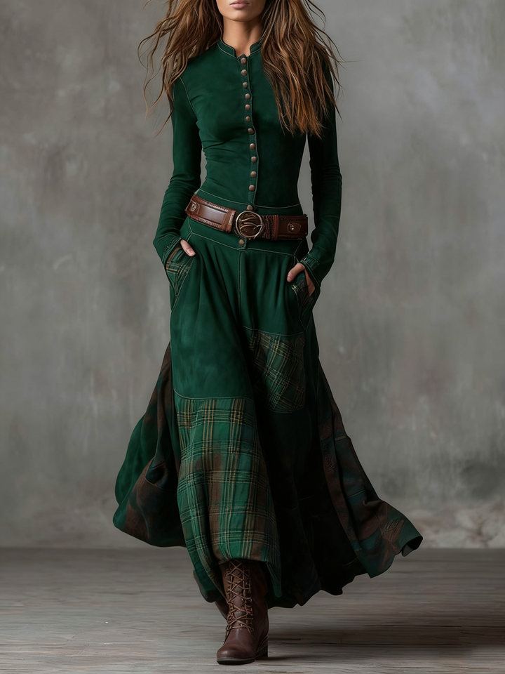 Elenivia | Abito Maxi in Suede con Cintura