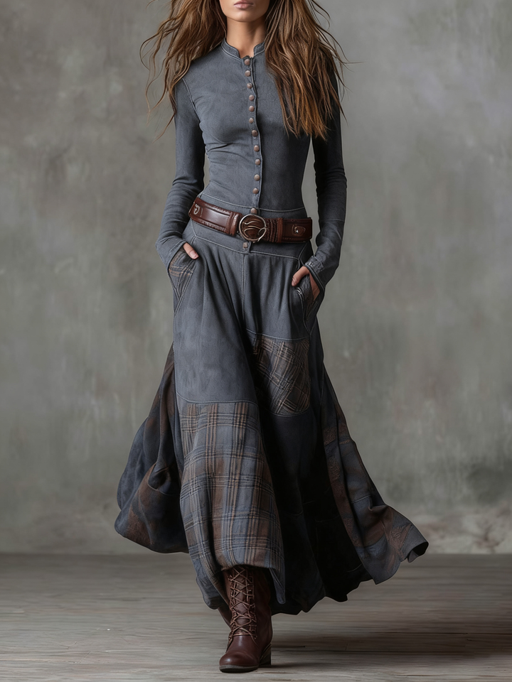 Elenivia | Abito Maxi in Suede con Cintura