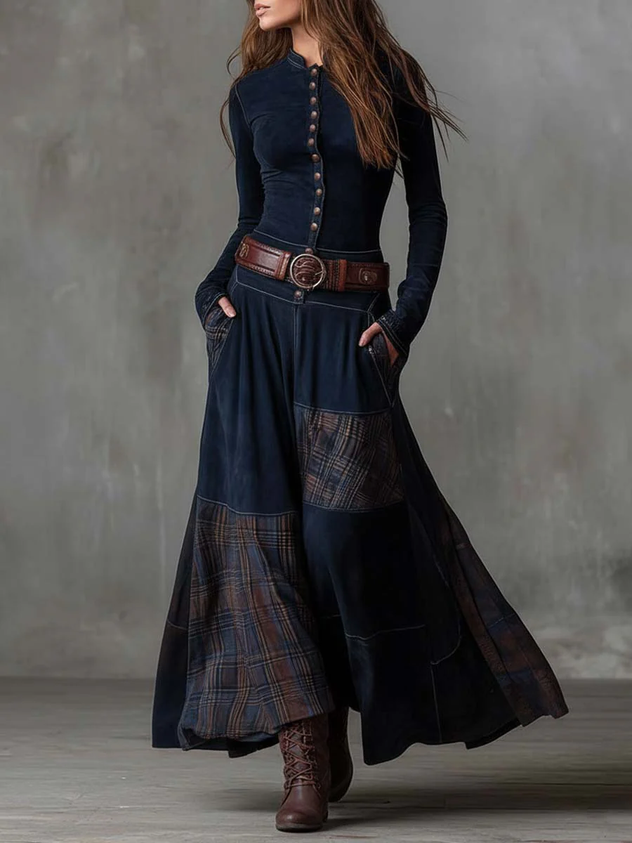 Elenivia | Abito Maxi in Suede con Cintura