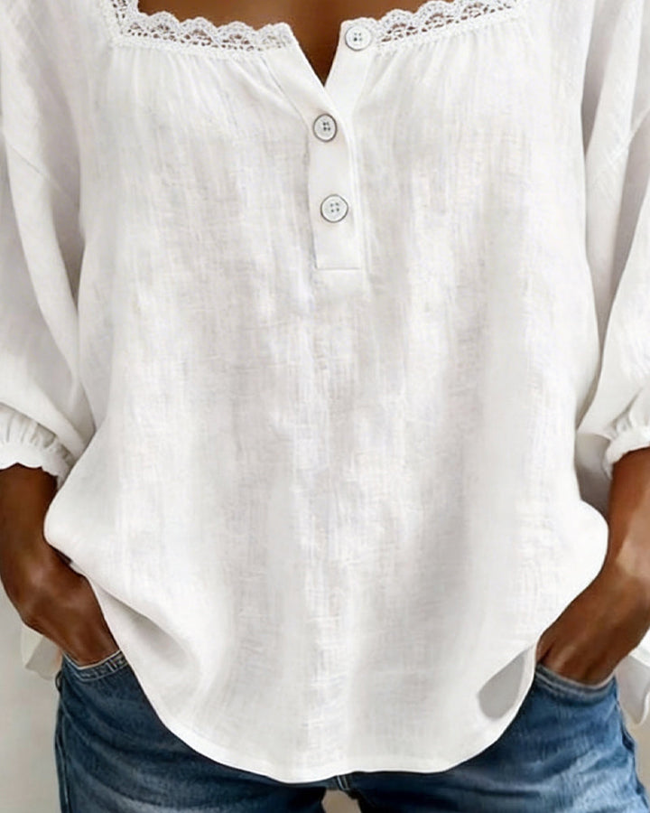 Elodietta | Blusa con Scollo Quadrato e Pizzo