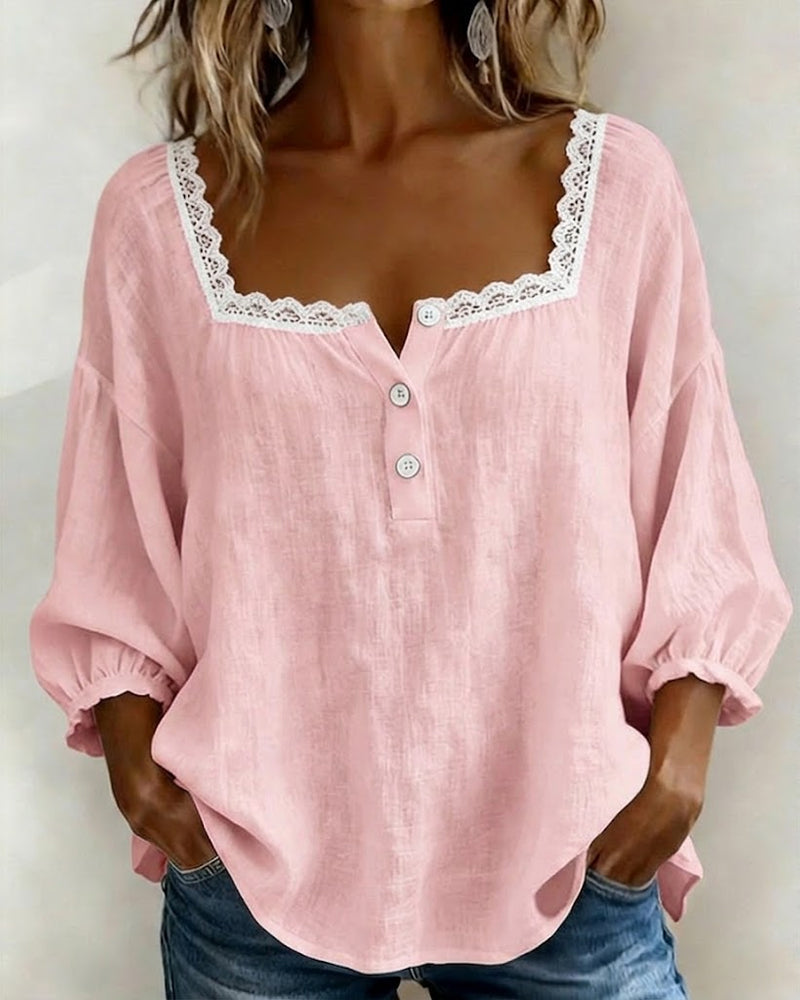 Elodietta | Blusa con Scollo Quadrato e Pizzo