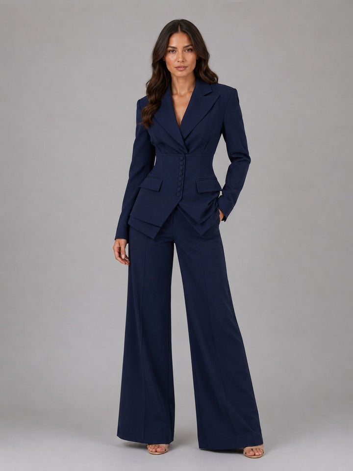 Anselma | Completo Due Pezzi con Blazer a Vita Segnata e Pantaloni a Palazzo