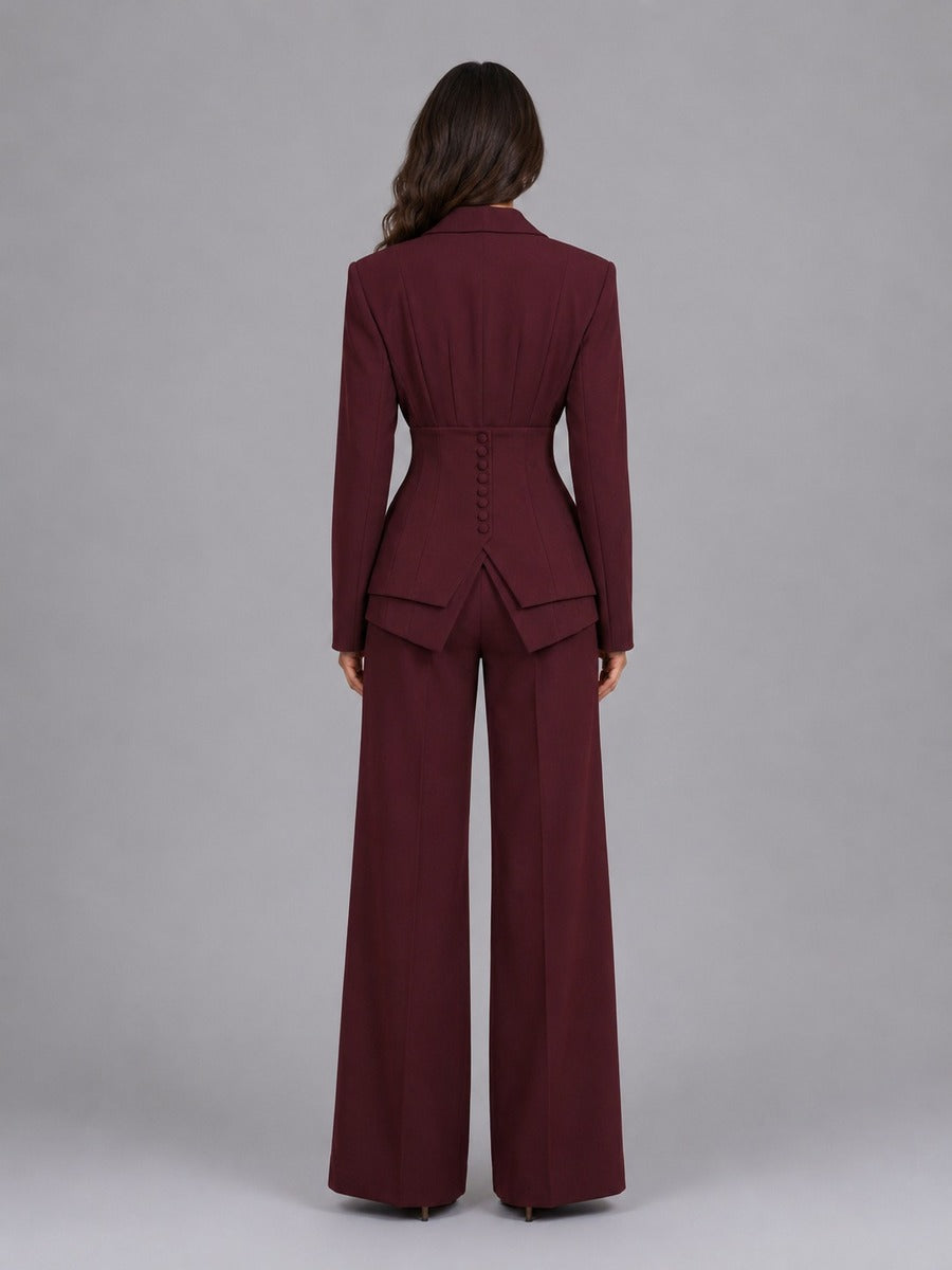 Anselma | Completo Due Pezzi con Blazer a Vita Segnata e Pantaloni a Palazzo