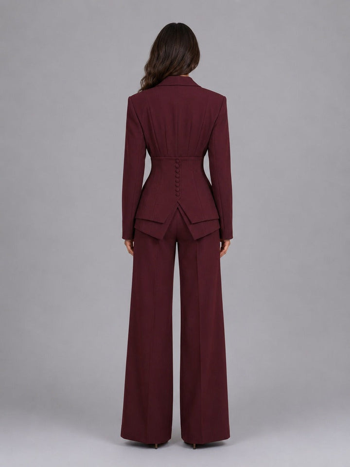 Anselma | Completo Due Pezzi con Blazer a Vita Segnata e Pantaloni a Palazzo