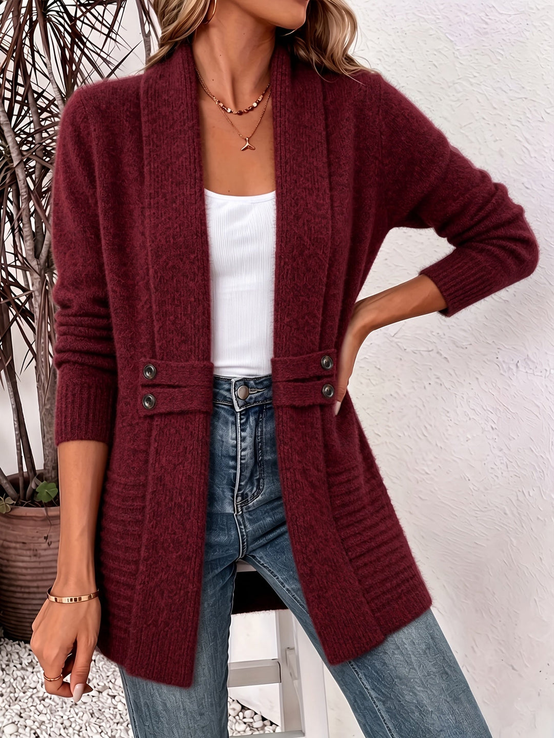 Adelmina | Cardigan Midi con Cintura e Doppia Fila di Bottoni