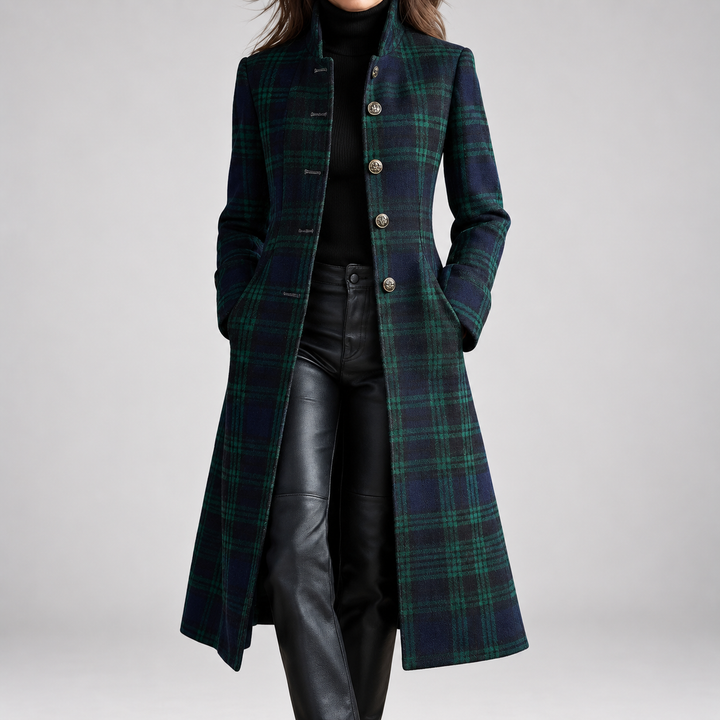 Valdina | Cappotto Midi Aderente a Quadri