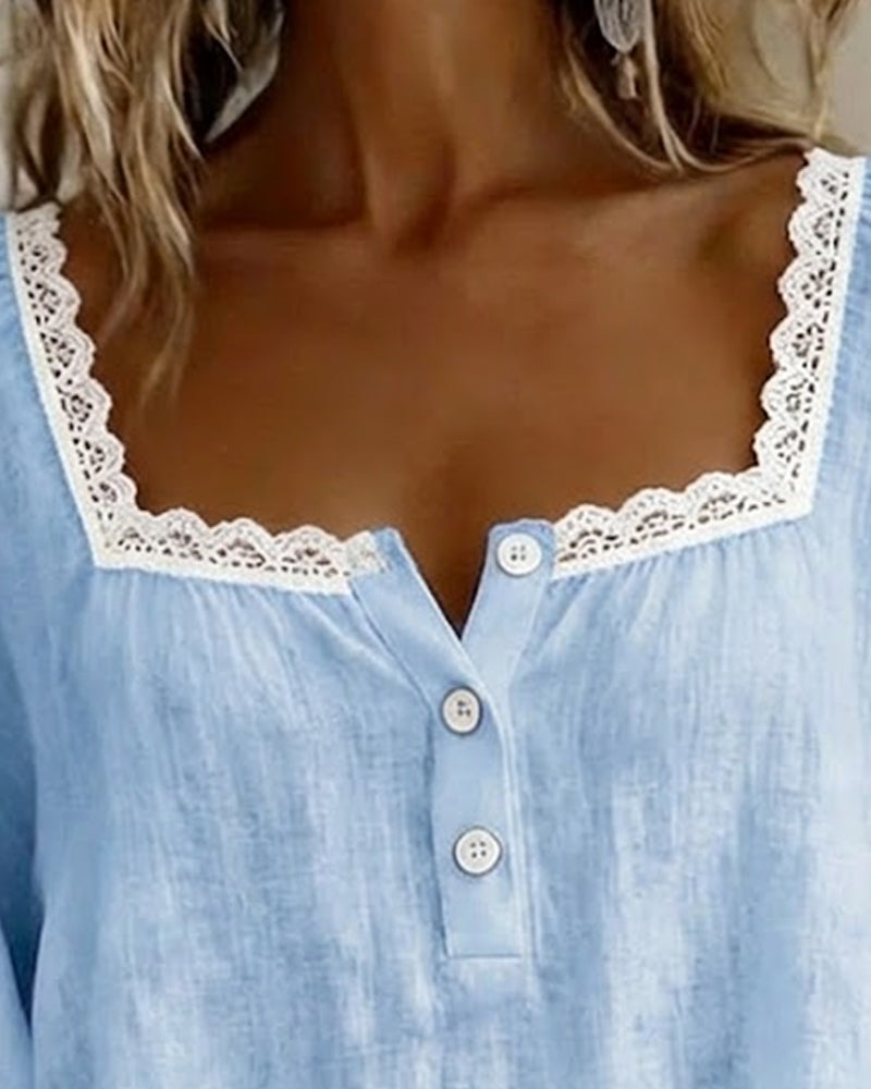 Elodietta | Blusa con Scollo Quadrato e Pizzo